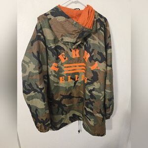 Vintage PERRY ELLIS America Camo Orange Hooded Windbreaker Mens XL LOGO y2k